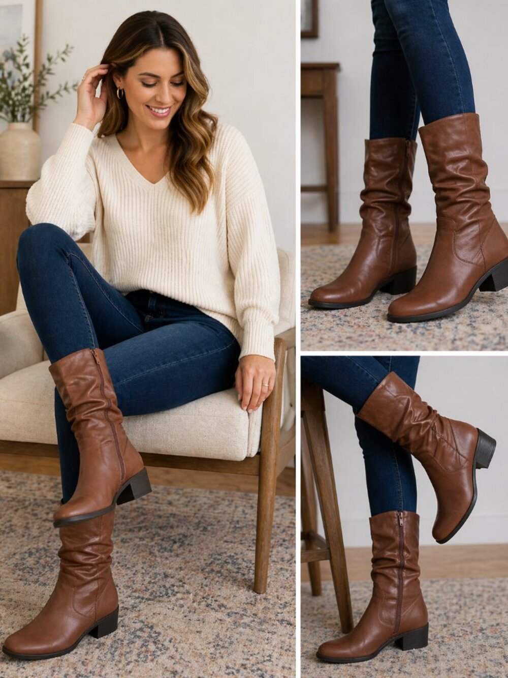 East 5th EF Junction Ankle Boots Block Heel Women 8M Chestnut Brown Faux Leather